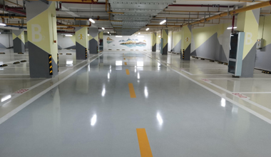 秀珀浮動(dòng)彩砂自流平地坪，傾力裝扮武漢光谷生物醫(yī)藥創(chuàng)新中心地下車庫